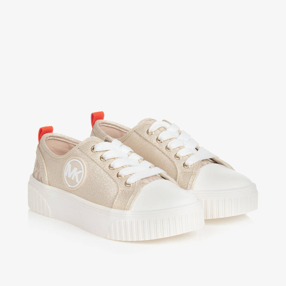Michael Kors Kids Girls Gold Canvas Trainers Childrensalon Outlet