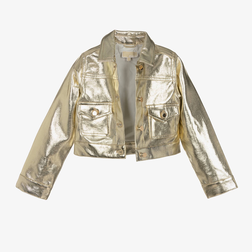Michael Kors Kids Girls Gold Faux Leather Jacket Childrensalon Outlet