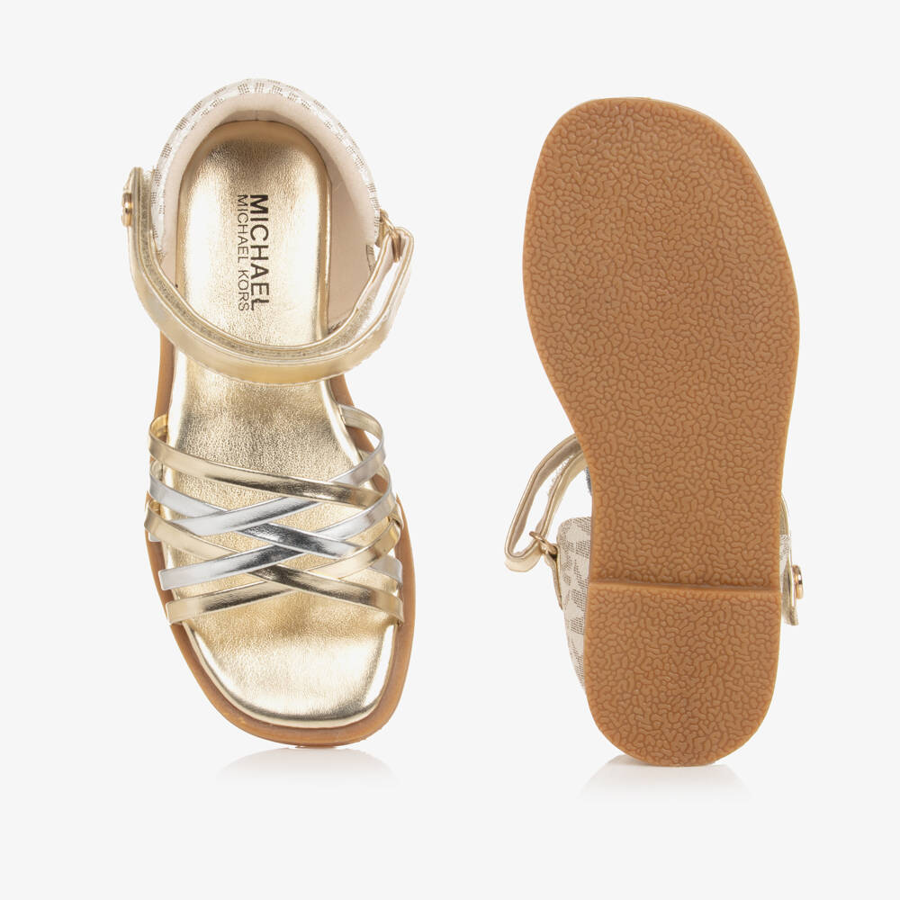 Michael Kors Kids-Girls Gold Faux Leather Sandals | Childrensalon Outlet