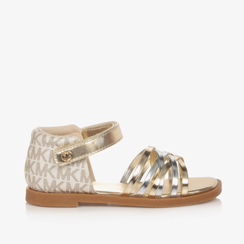 Michael Kors Kids-Girls Gold Faux Leather Sandals | Childrensalon Outlet