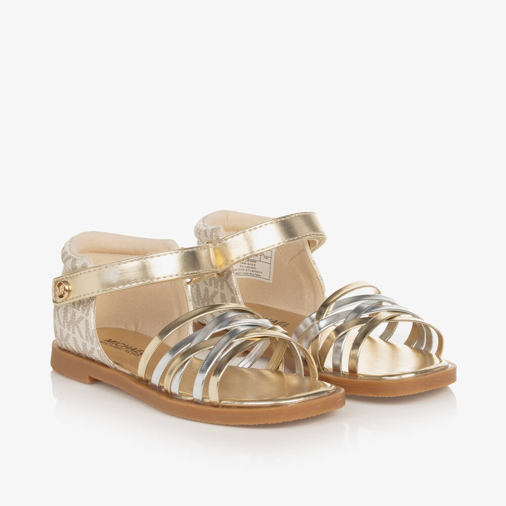 Michael Kors Kids-Girls Gold Faux Leather Sandals | Childrensalon Outlet