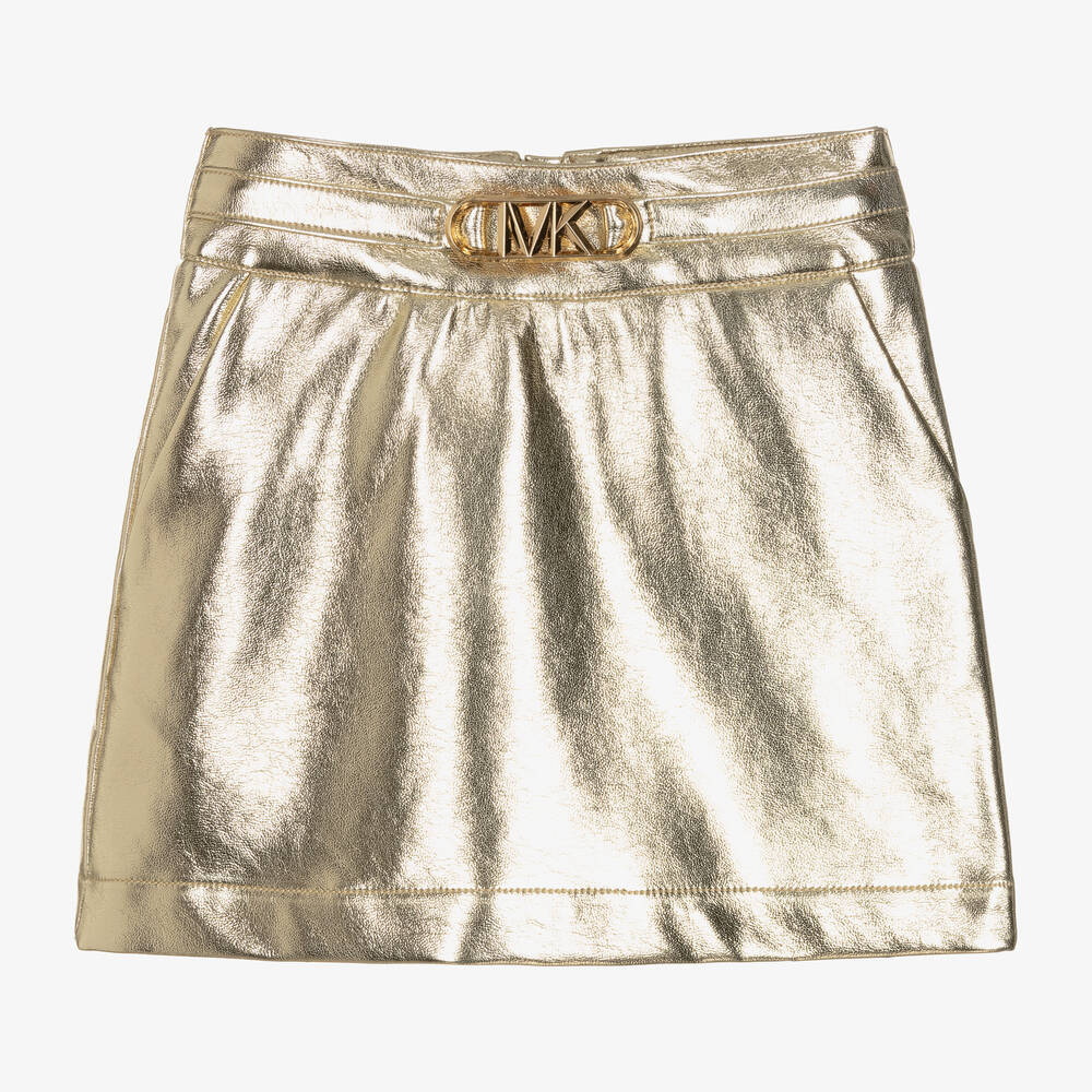 Michael Kors Kids-Girls Gold Faux Leather Skirt | Childrensalon Outlet