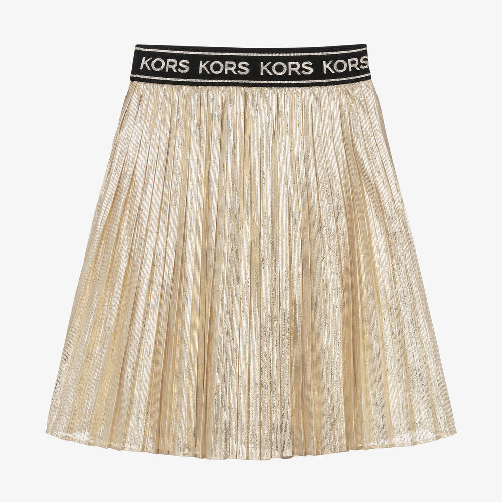 Michael Kors Kids - Girls Gold Metallic Pleated Skirt | Childrensalon