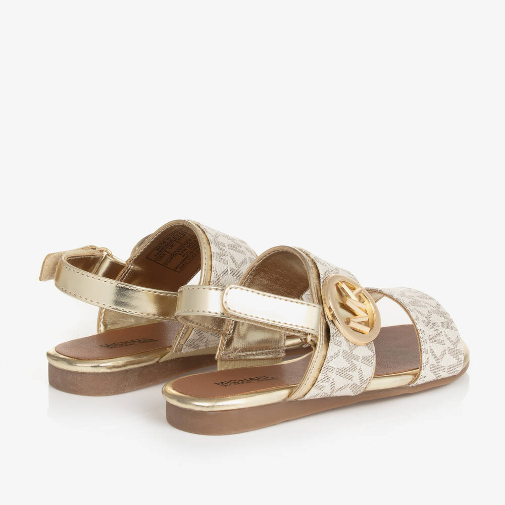 Michael Kors Kids Girls Gold MK Velcro Sandals Childrensalon Outlet