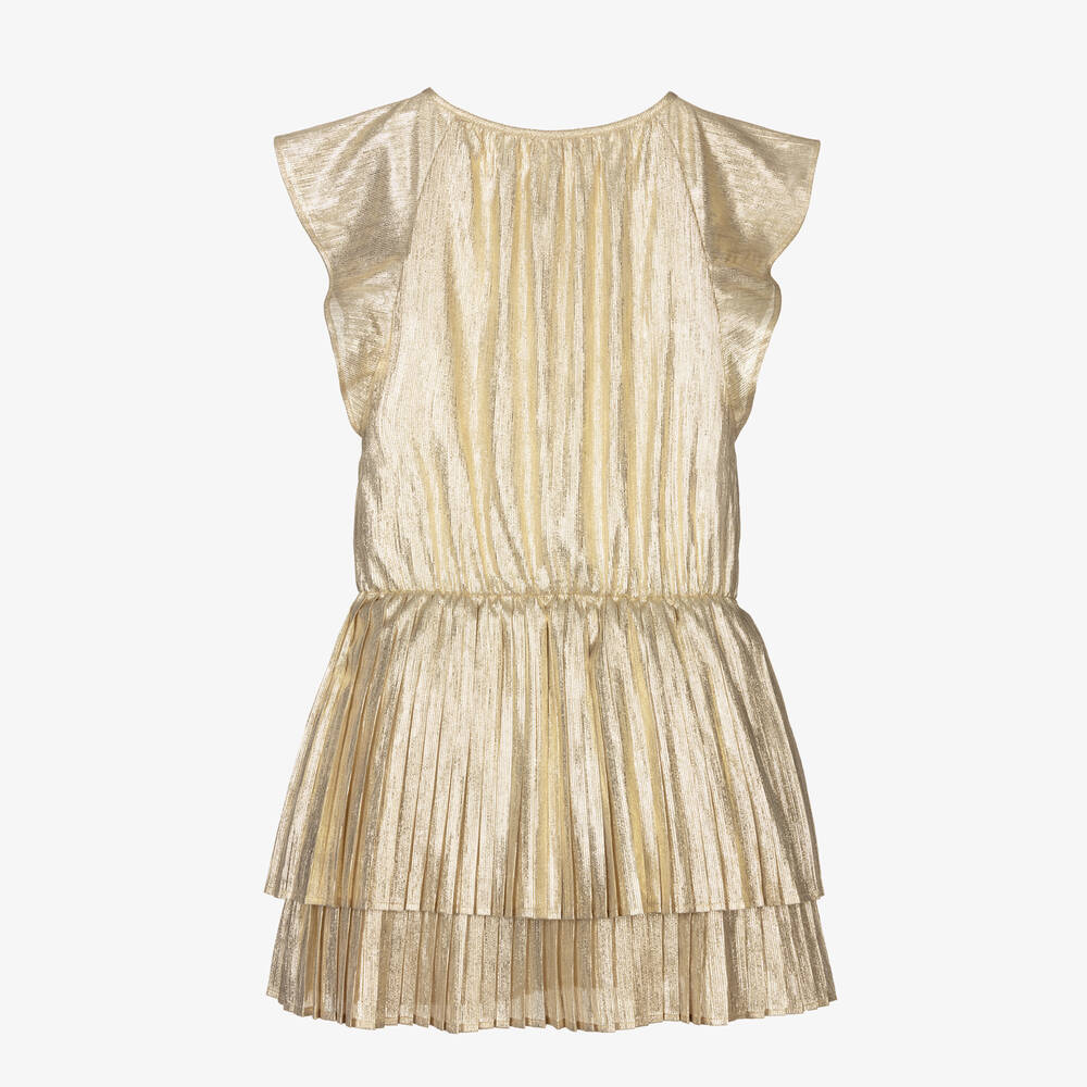 Michael Kors Kids-Girls Gold Pleated Dress | Childrensalon Outlet
