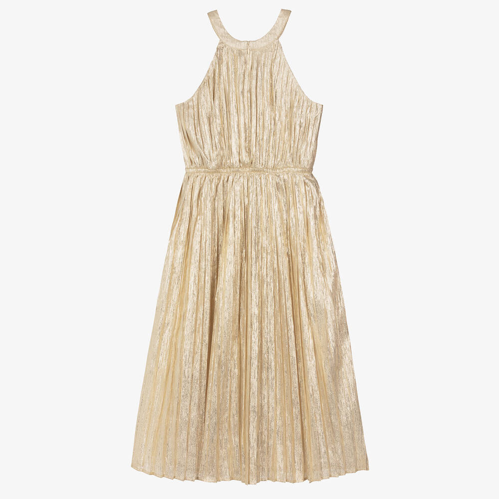 Michael Kors Kids-Золотистое плиссированное платье миди из ламе | Childrensalon Outlet
