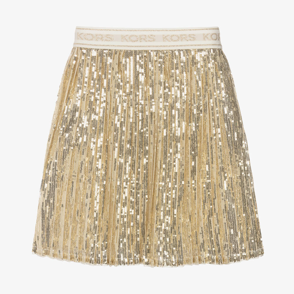 Michael Kors Kids-Girls Gold Pleated Sequinned Skirt | Childrensalon Outlet