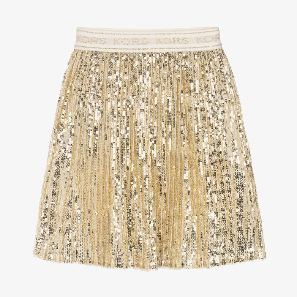 Michael Kors Kids-Girls Gold Pleated Sequinned Skirt | Childrensalon Outlet