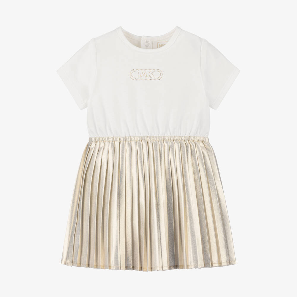 Michael Kors Kids-فستان ذهبي عاجي براق للبنات | Childrensalon Outlet