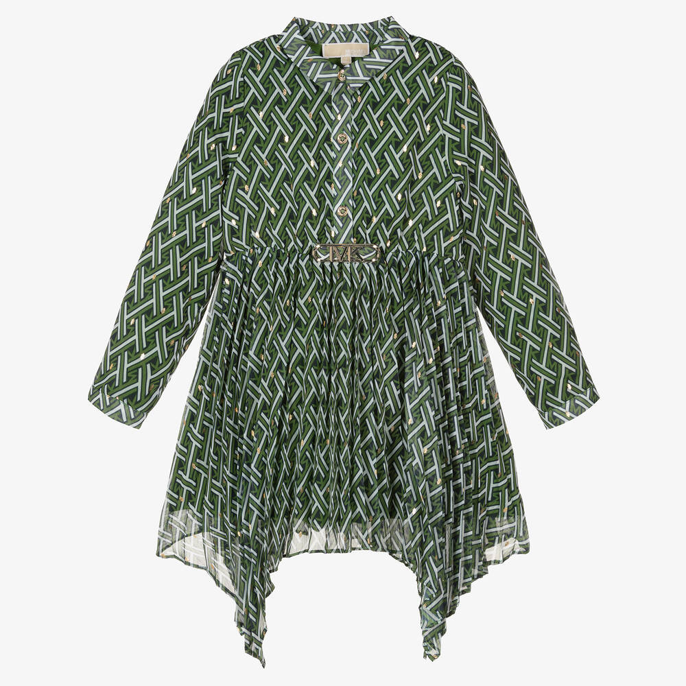 Michael Kors Kids - Girls Green Pleated Chiffon Dress | Childrensalon