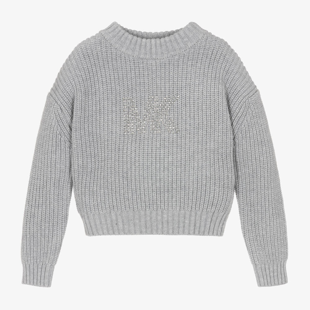 Michael Kors Kids-Girls Grey Diamanté Knit Jumper | Childrensalon Outlet