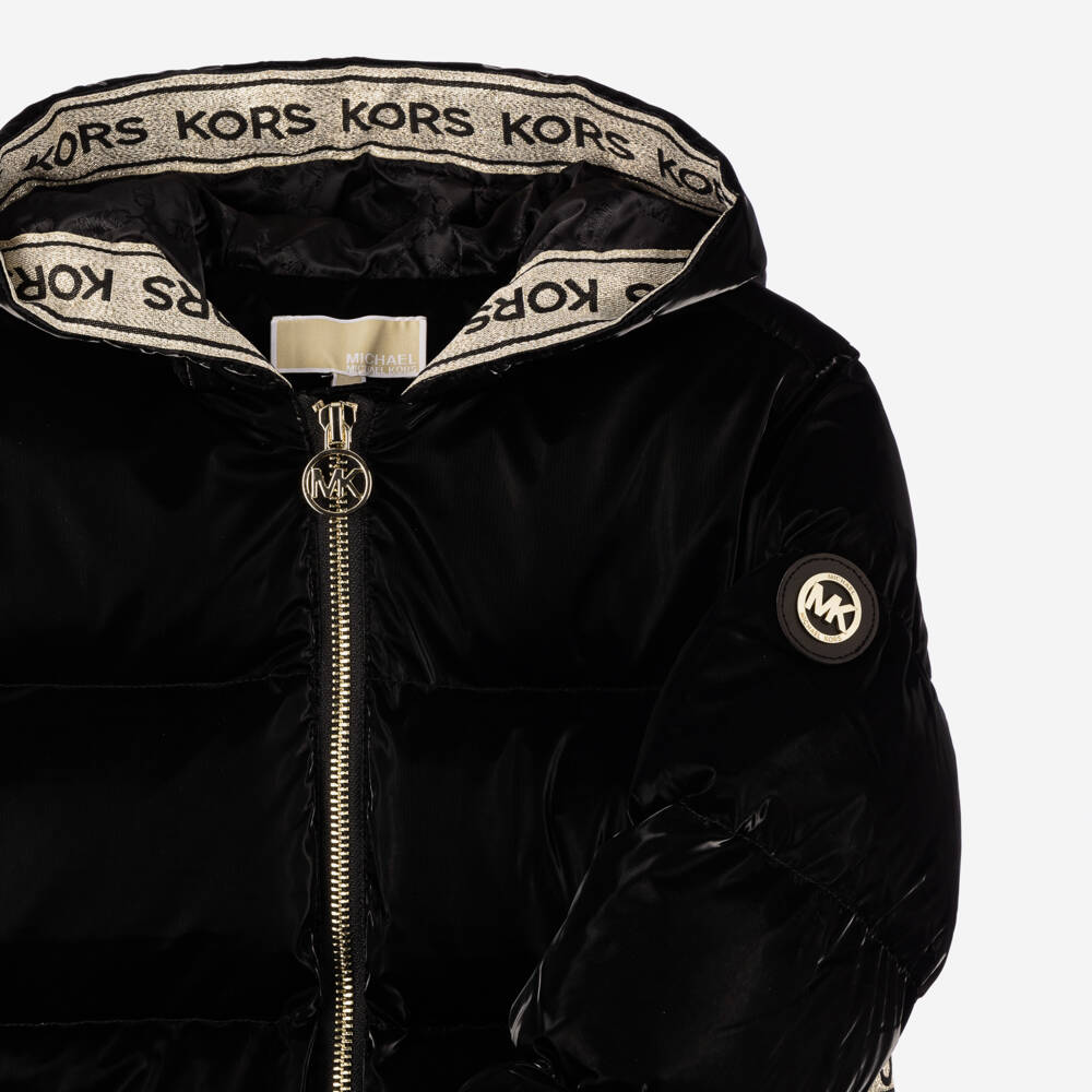 Michael Kors Kids-Girls Hooded Black Puffer Jacket | Childrensalon Outlet