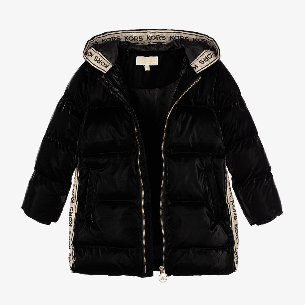 Michael Kors Kids-Girls Hooded Black Puffer Jacket | Childrensalon Outlet