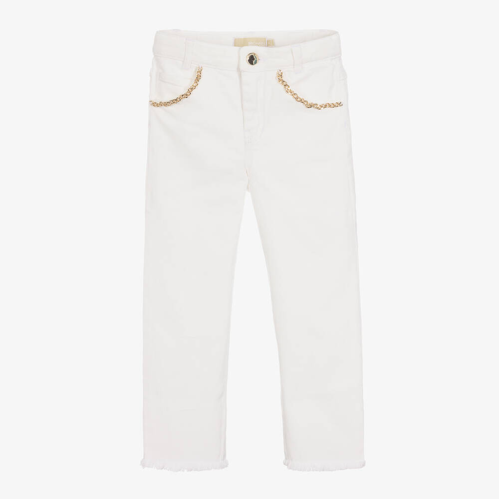 Michael Kors Kids - Girls Ivory Cotton Denim Jeans | Childrensalon