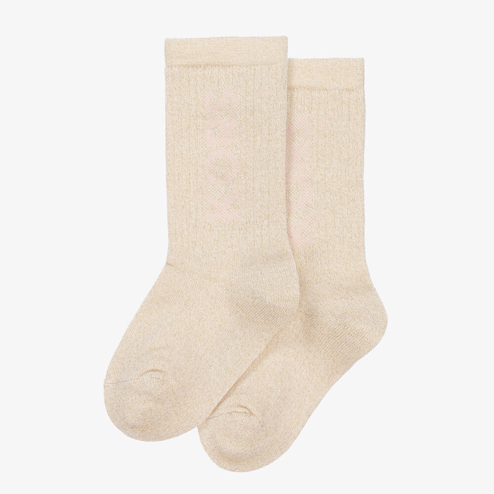 Michael Kors Kids-Girls Ivory Cotton Glitter Socks | Childrensalon Outlet