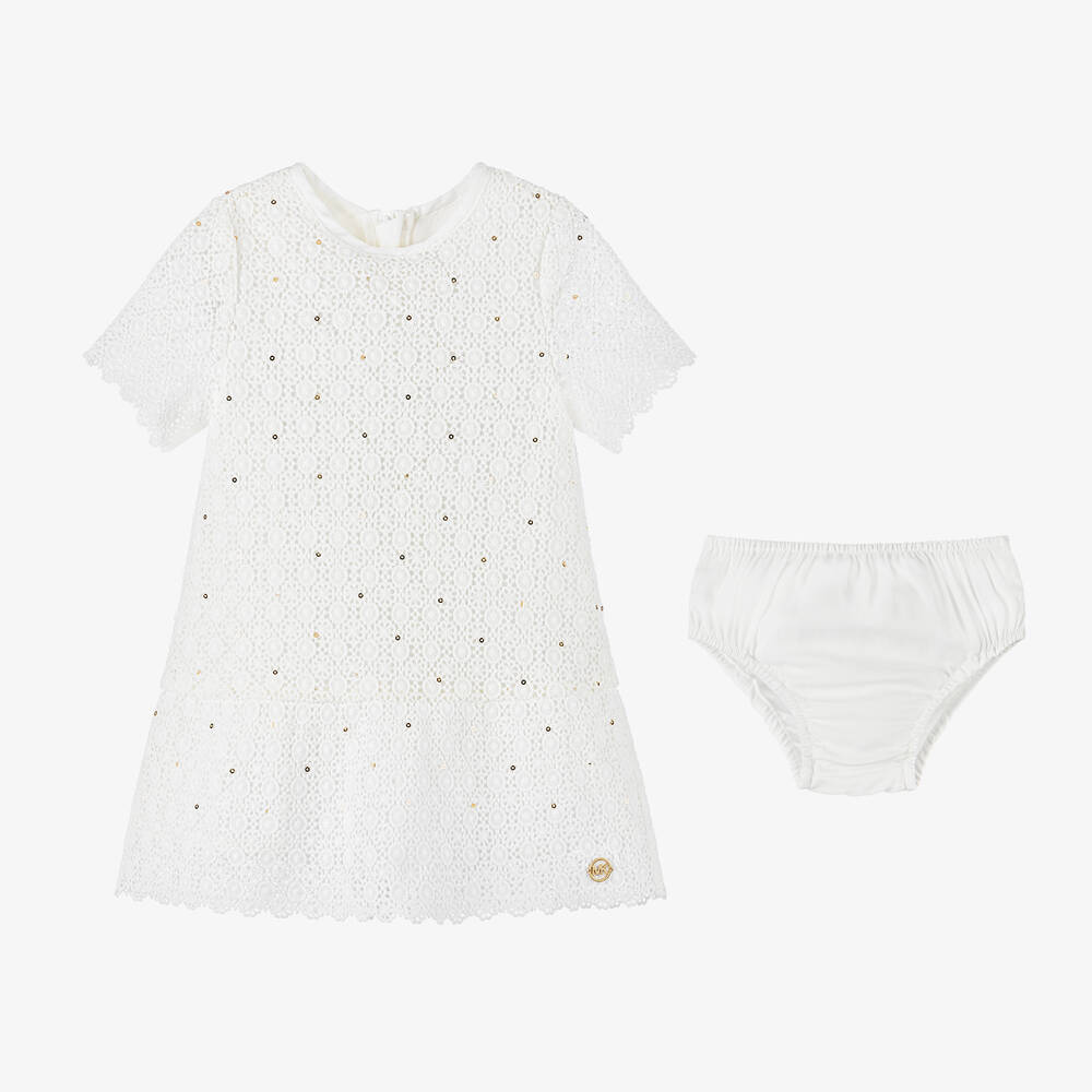 Michael Kors Kids-Girls Ivory Cotton Lace Dress | Childrensalon Outlet