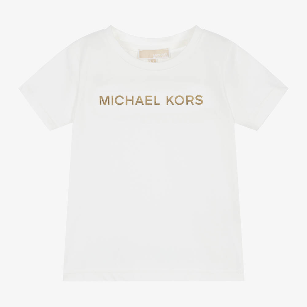 Michael Kors Kids Girls Ivory Cotton T Shirt Childrensalon Outlet
