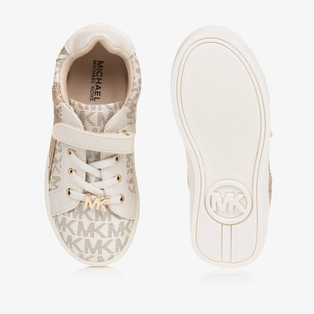 Michael Kors Kids Girls Ivory Faux Leather Trainers