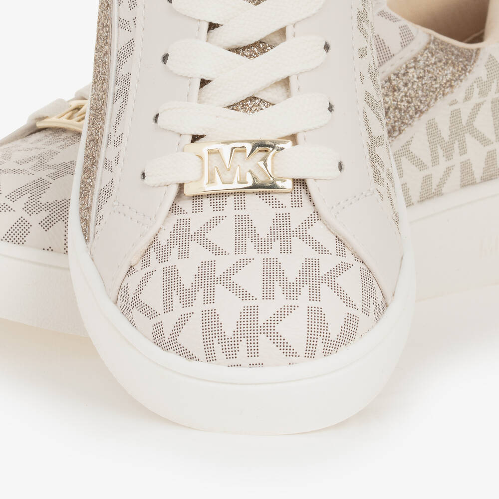 Michael Kors Kids Girls Ivory Glitter Lace Up MK Trainers