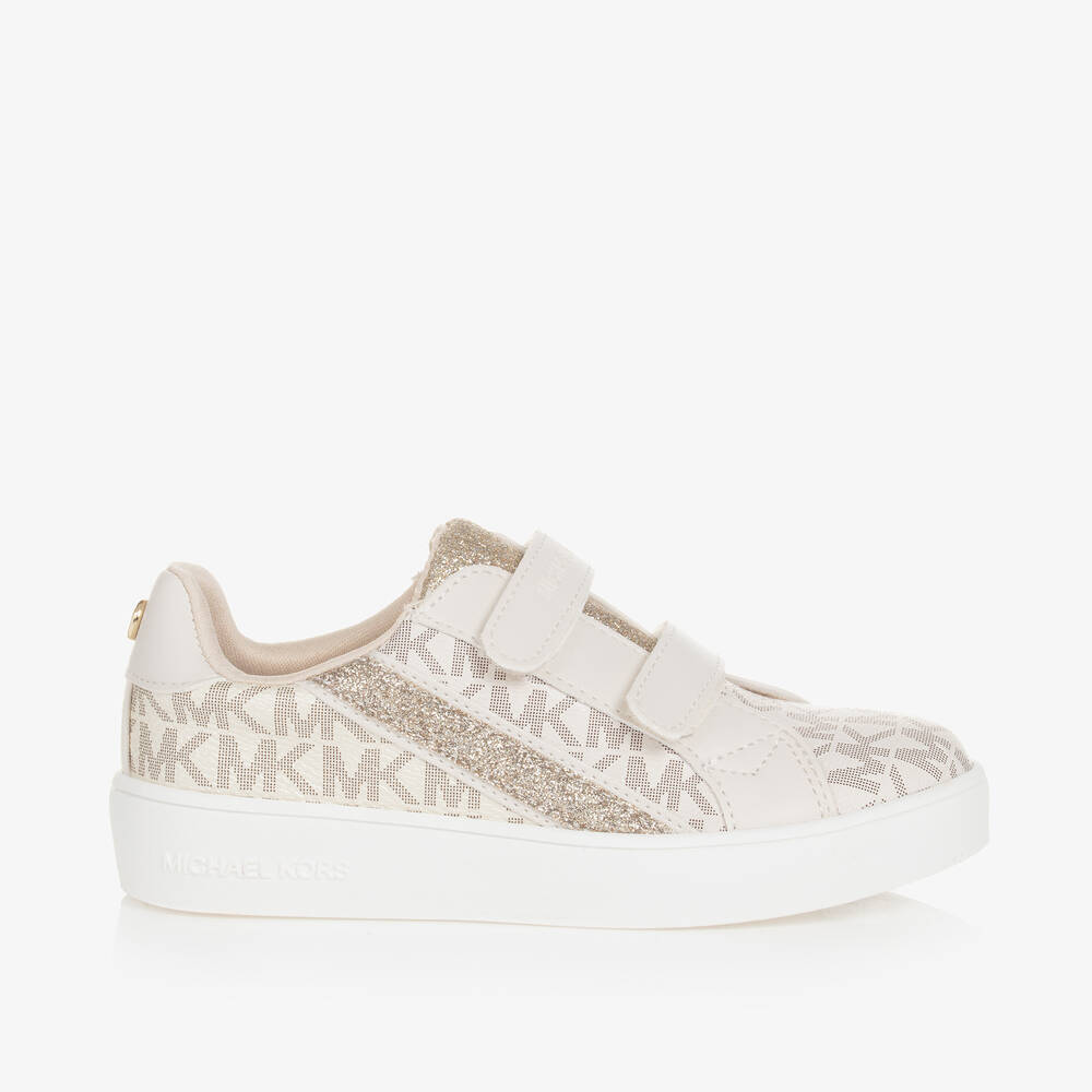 Michael Kors Kids-Girls Ivory Glitter Velcro MK Trainers | Childrensalon Outlet