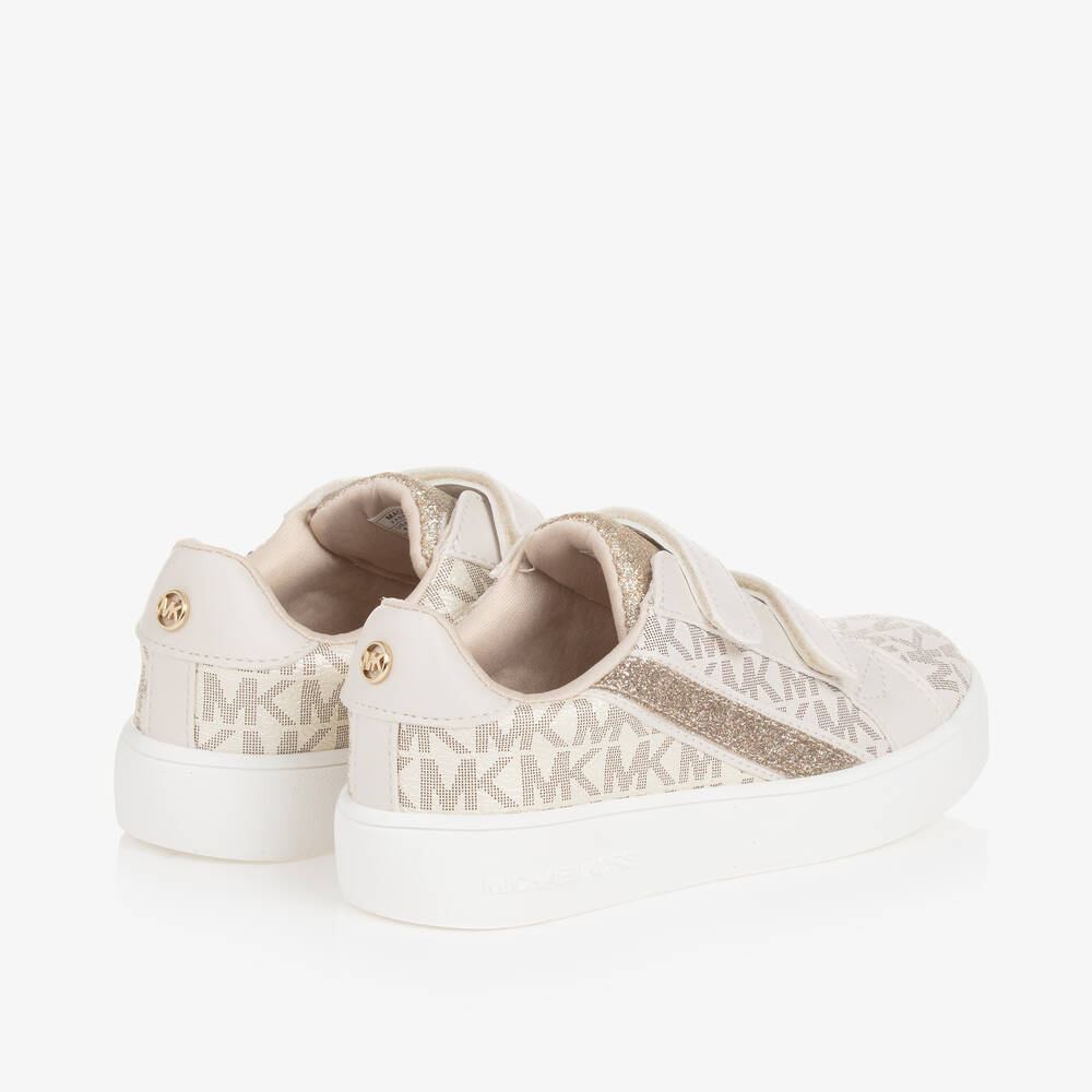 Michael Kors Kids-Girls Ivory Glitter Velcro MK Trainers | Childrensalon Outlet