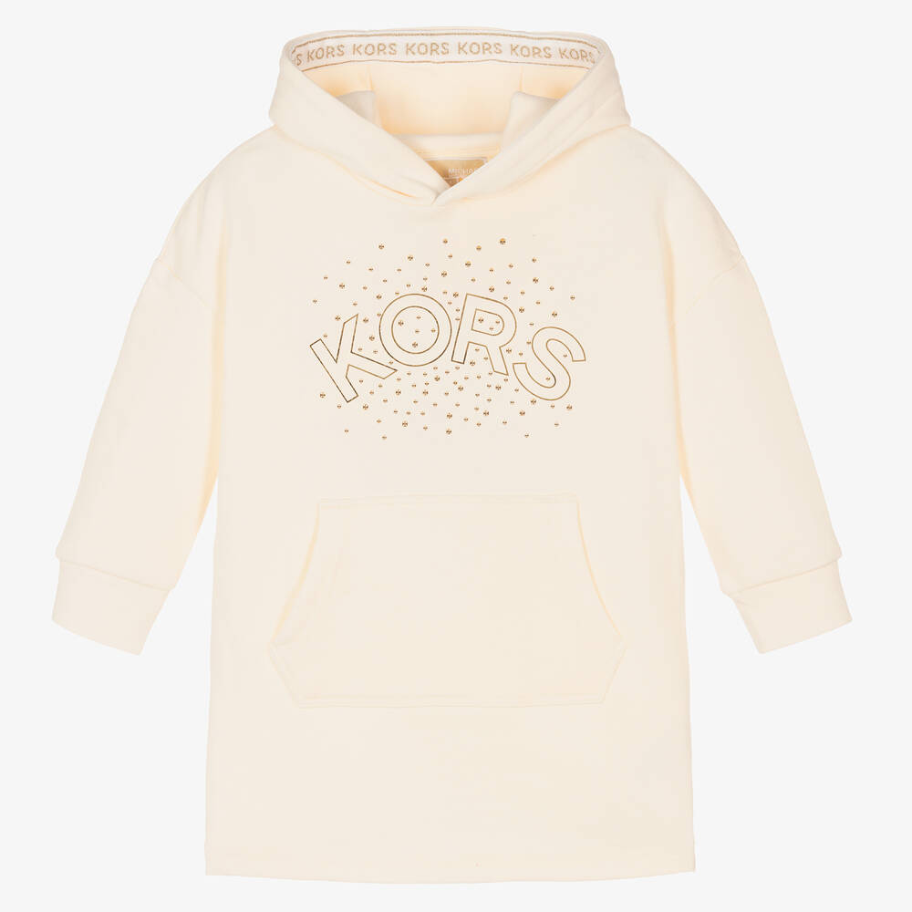 Michael Kors Kids - Girls Ivory & Gold Cotton Hoodie Dress | Childrensalon