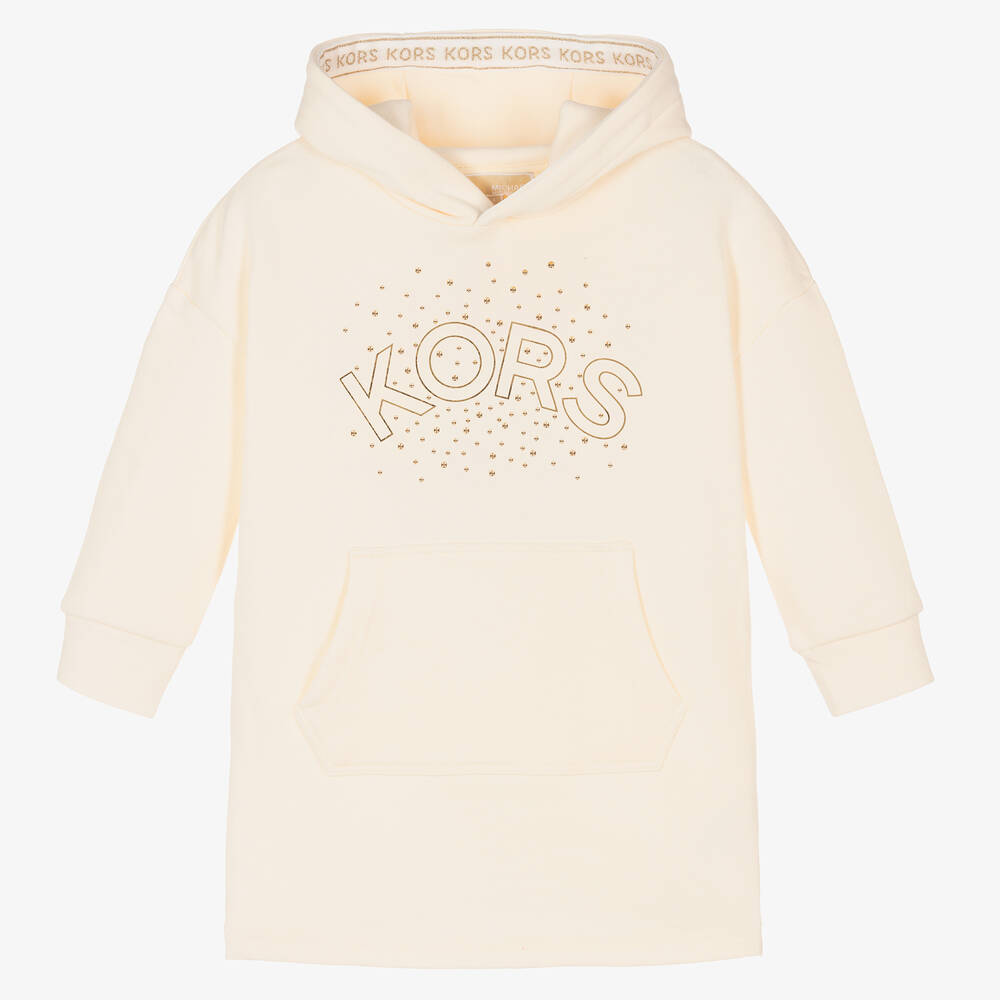 Michael Kors Kids Girls Ivory Gold Cotton Hoodie Dress Childrensalon Outlet