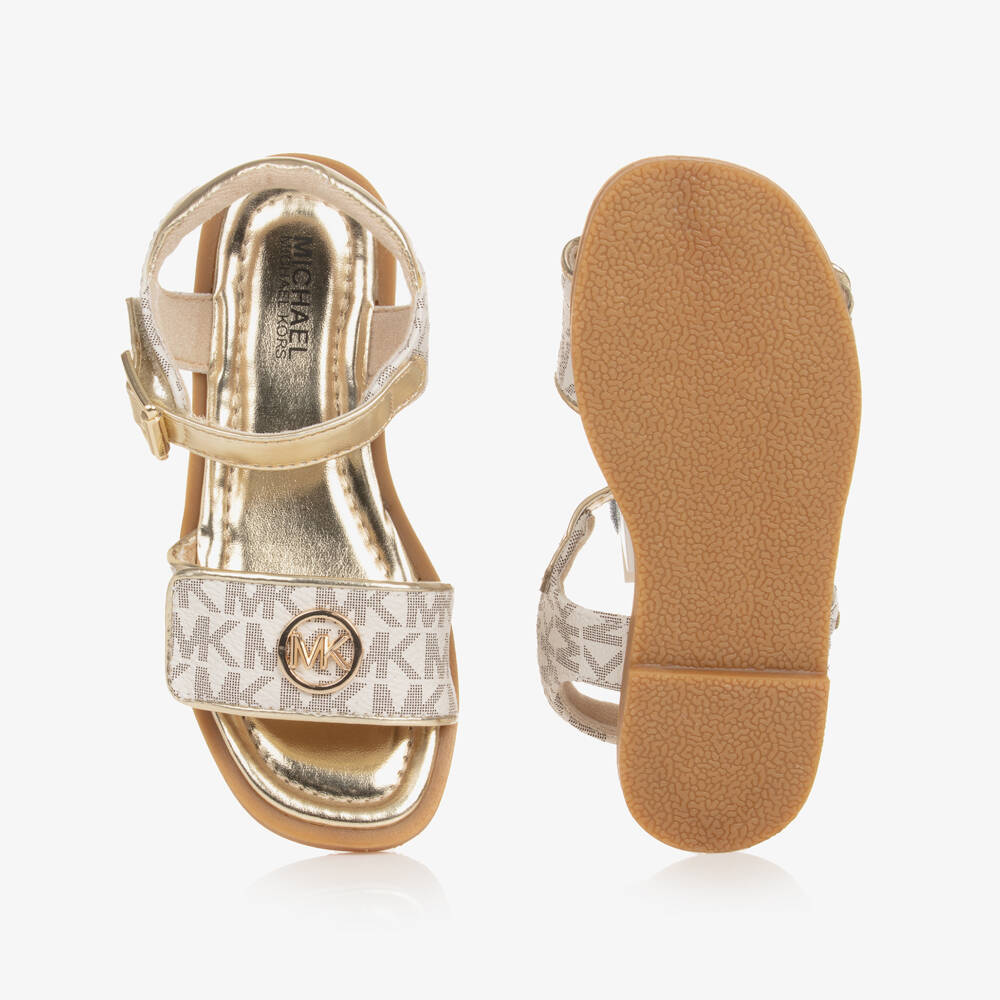 Michael Kors Kids-Girls Ivory & Gold Faux Leather Sandals | Childrensalon Outlet