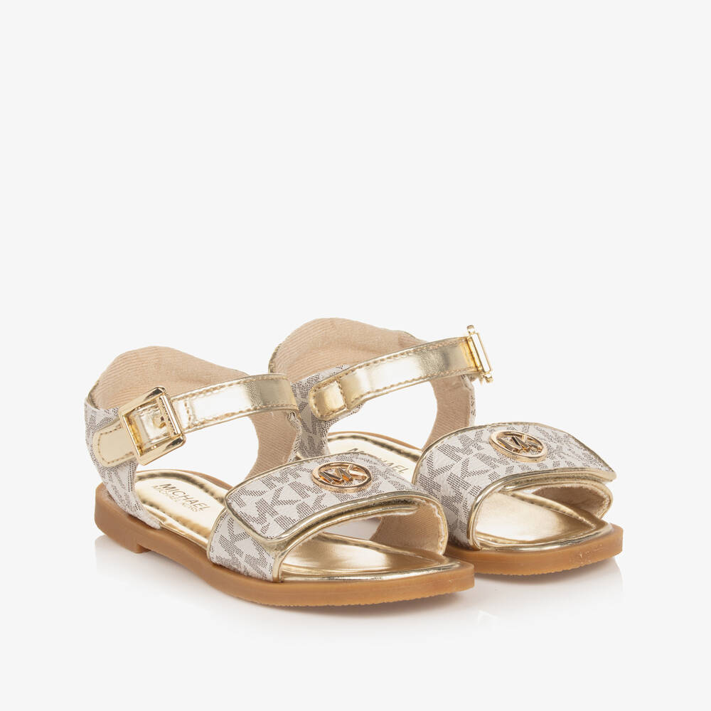 Michael Kors Kids-Girls Ivory & Gold Faux Leather Sandals | Childrensalon Outlet