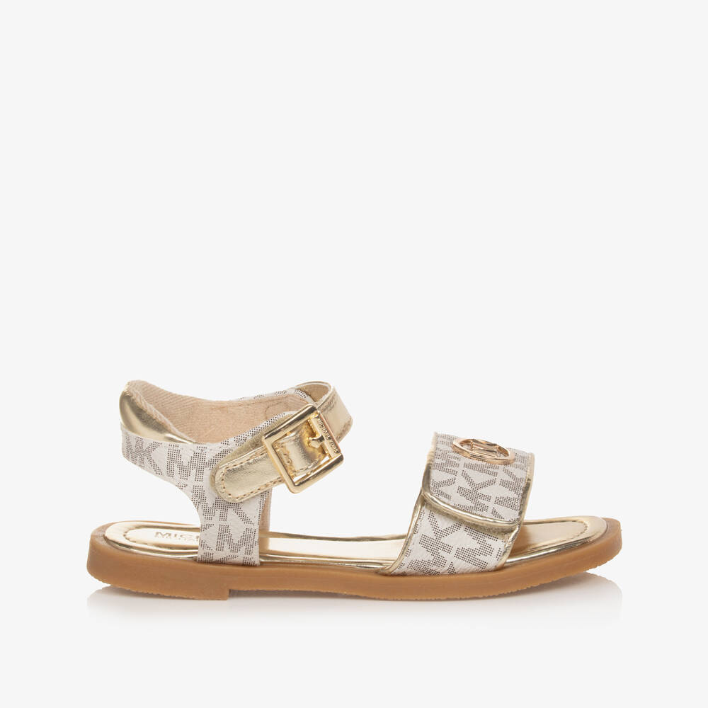 Michael Kors Kids-Girls Ivory & Gold Faux Leather Sandals | Childrensalon Outlet