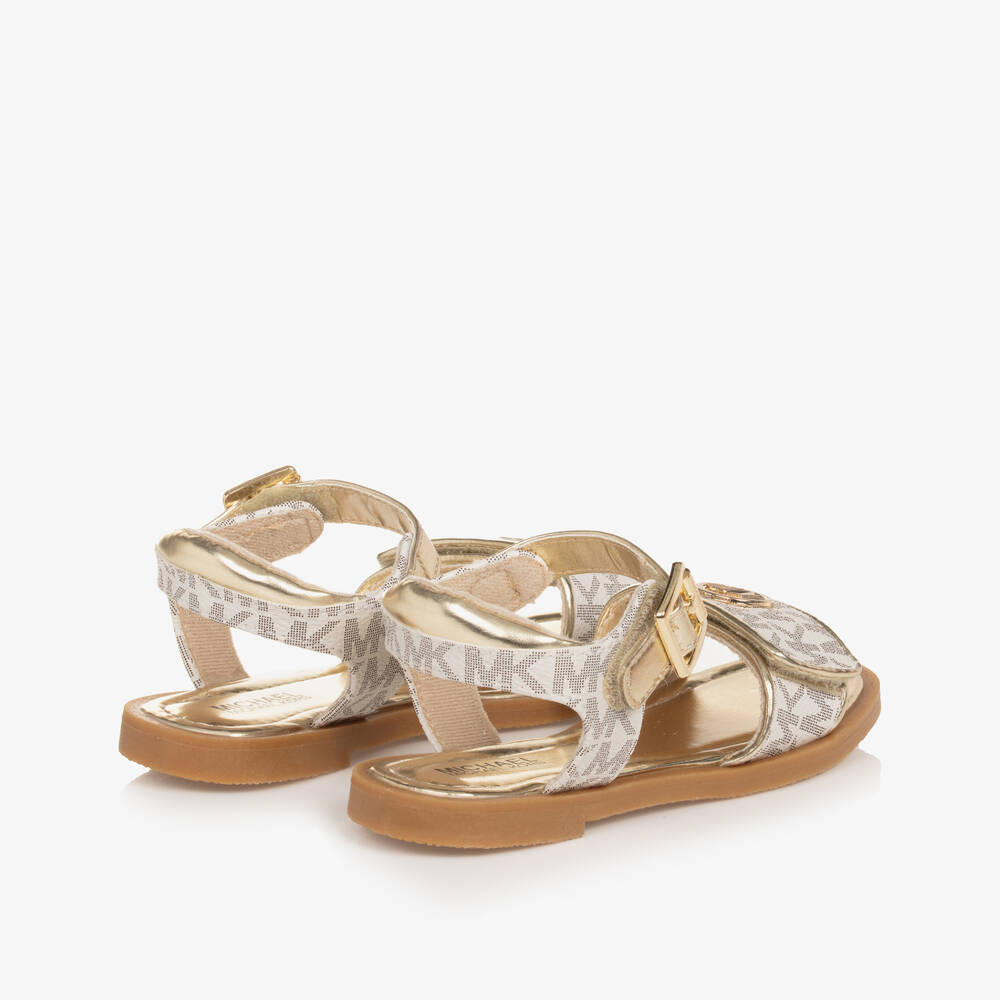 Michael Kors Kids-Girls Ivory & Gold Faux Leather Sandals | Childrensalon Outlet