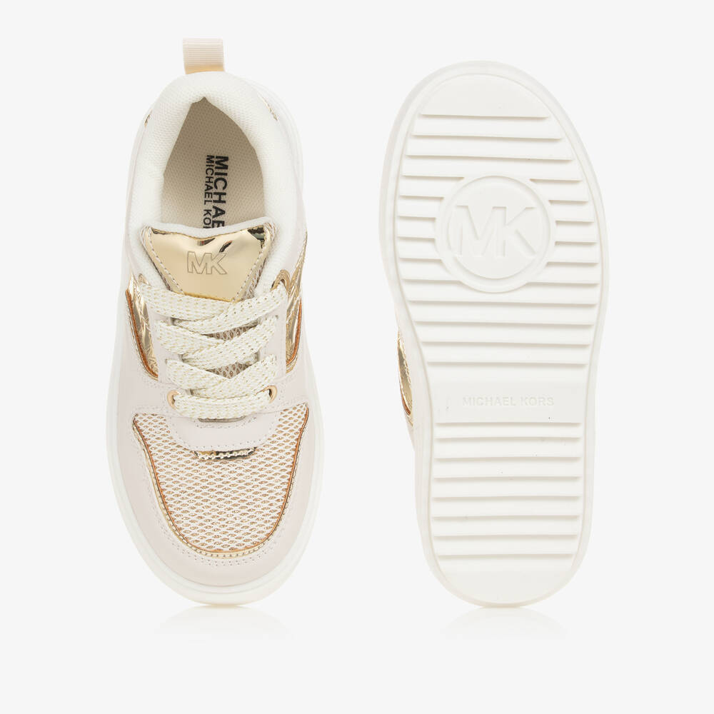 Michael Kors Kids-Girls Ivory & Gold Lace-Up Trainers | Childrensalon Outlet