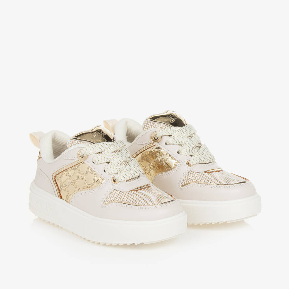 Michael Kors Kids-Girls Ivory & Gold Lace-Up Trainers | Childrensalon Outlet