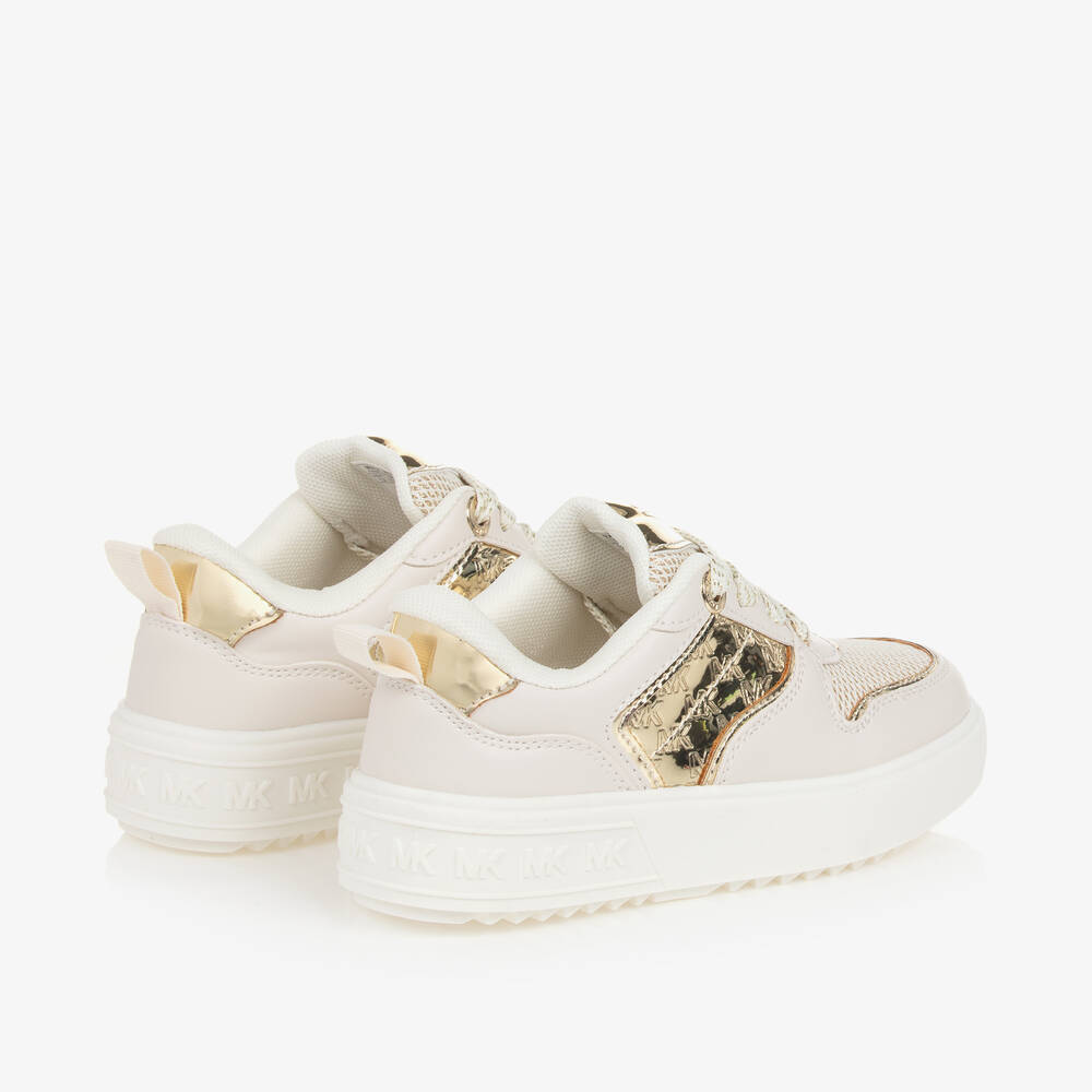 Michael Kors Kids-Girls Ivory & Gold Lace-Up Trainers | Childrensalon Outlet