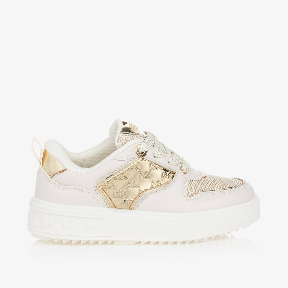 Michael Kors Kids-Girls Ivory & Gold Lace-Up Trainers | Childrensalon Outlet