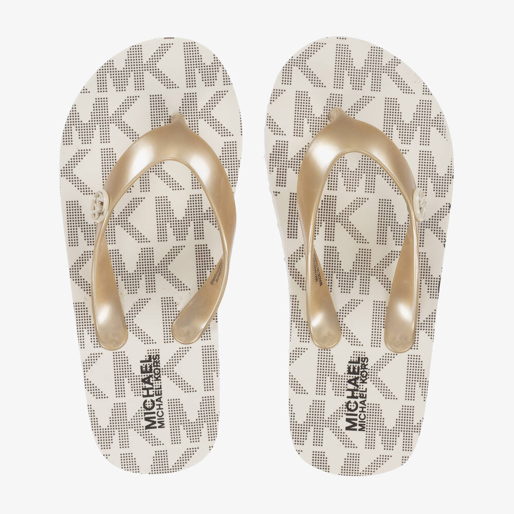 Michael Kors Kids - Flip-Flops in Elfenbein und Gold | Childrensalon