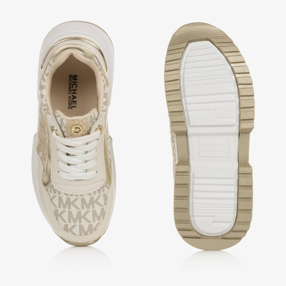 Michael Kors Kids-Girls Ivory Gold Sporty Sneakers | Childrensalon Outlet