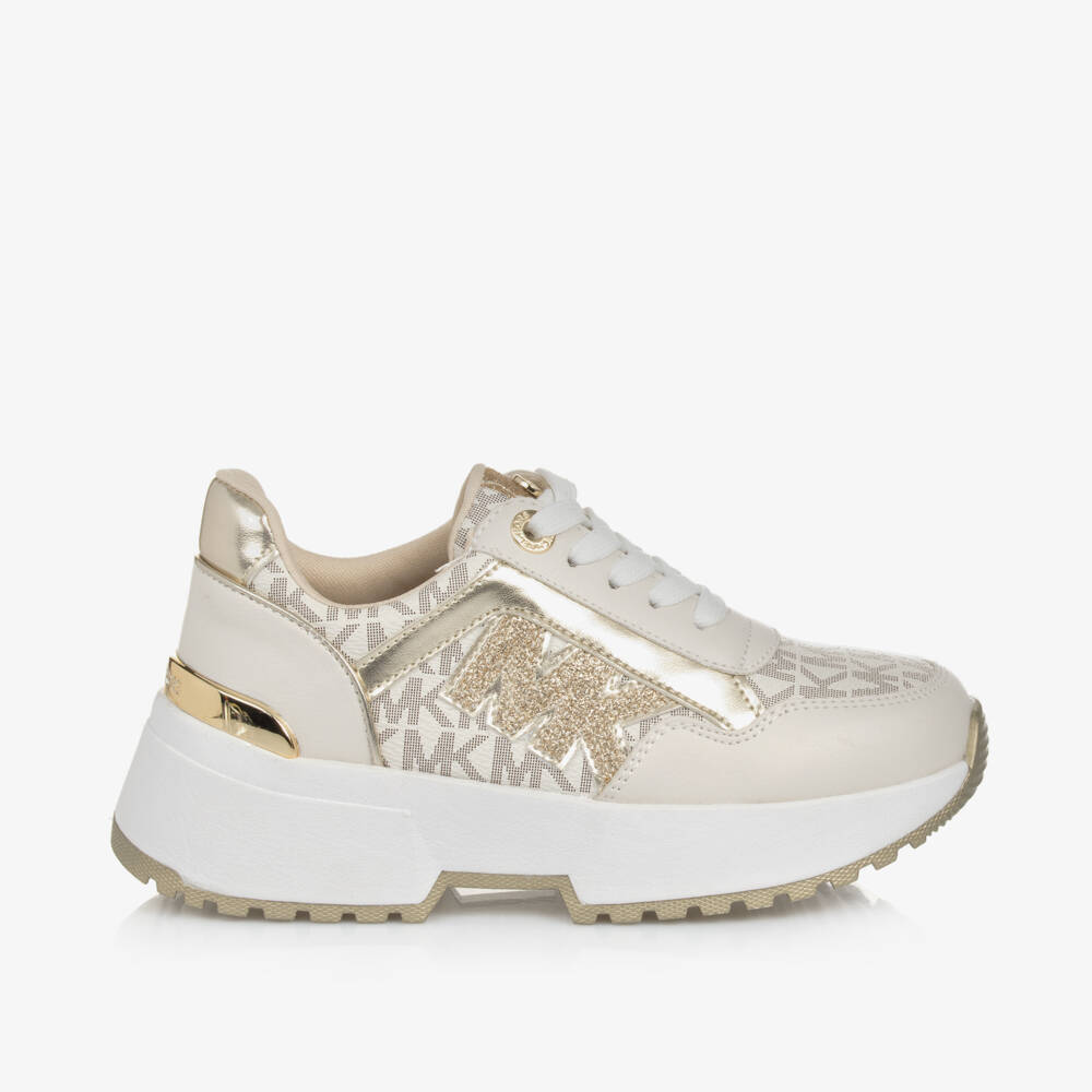 Michael Kors Kids-حذاء رياضي للبنات باللون العاجي والذهبي | Childrensalon Outlet