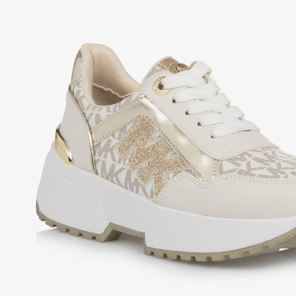 Michael Kors Kids-Girls Ivory Gold Sporty Sneakers | Childrensalon Outlet