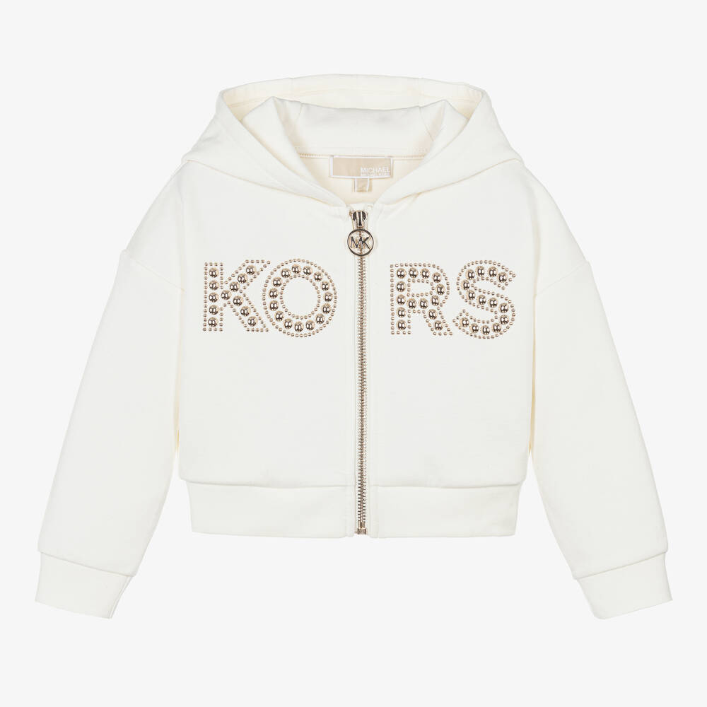 Michael Kors Kids - Girls Ivory Hooded Zip-Up Top | Childrensalon