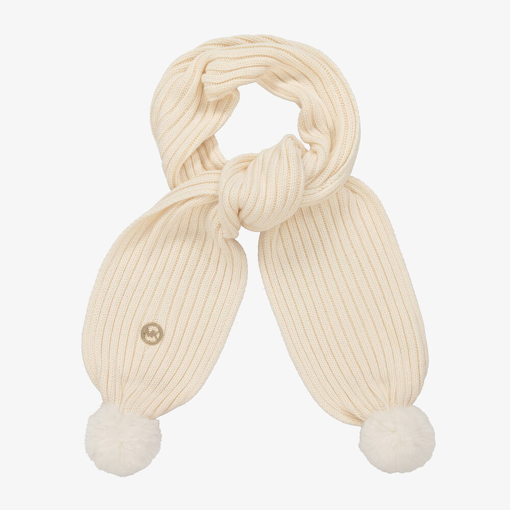 Michael Kors Kids - Girls Ivory Knit Pom-Pom Scarf | Childrensalon