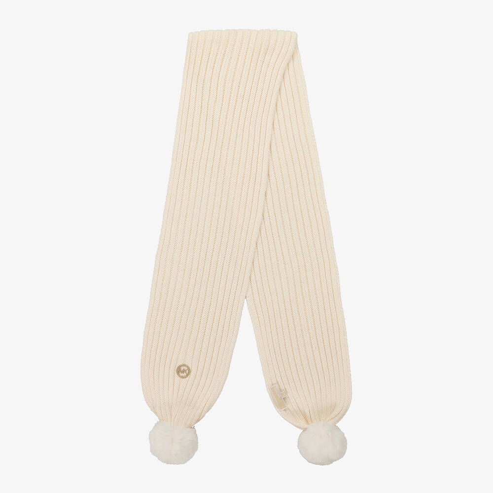 Michael Kors Kids Girls Ivory Knit Pom Pom Scarf Childrensalon Outlet