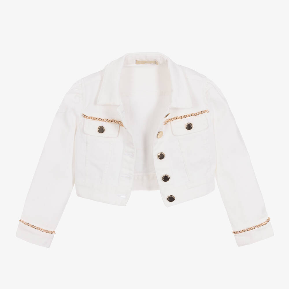 Michael Kors Kids-Girls Ivory Logo Denim Jacket | Childrensalon Outlet