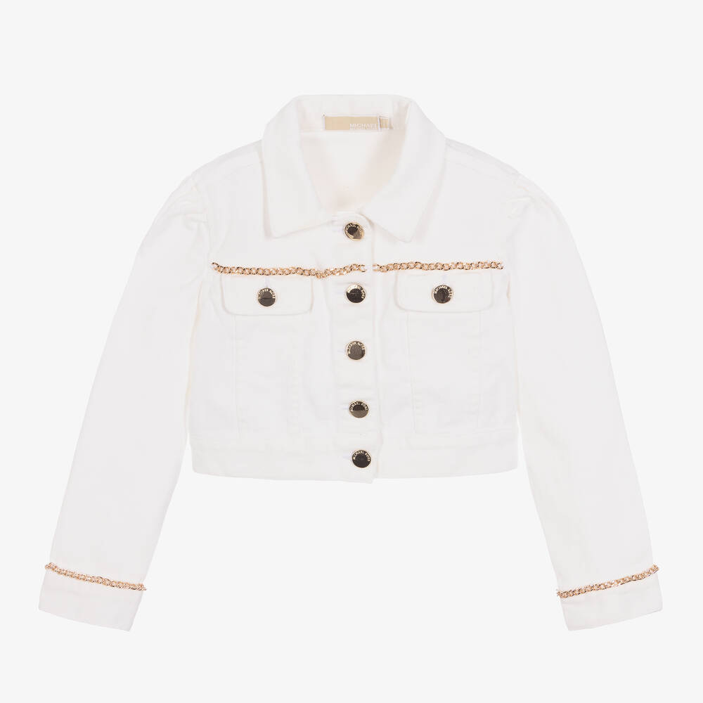 Michael Kors Kids - Girls Ivory Logo Denim Jacket | Childrensalon