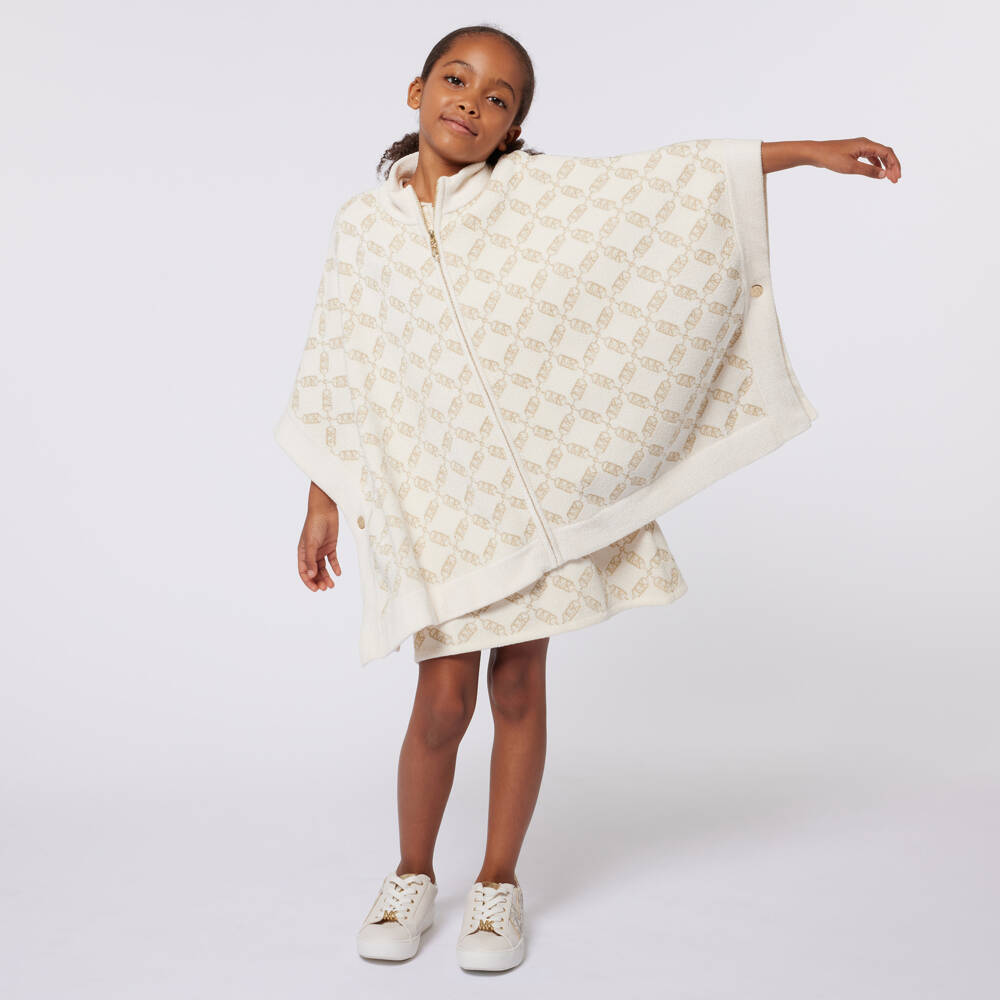 Michael Kors Kids-Girls Ivory Logo Knit Cape | Childrensalon Outlet