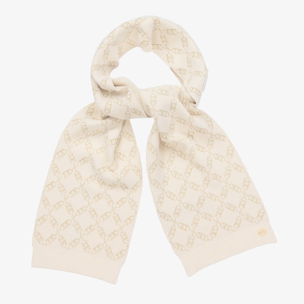 Michael Kors Kids-Girls Ivory MK Empire Logo Scarf  | Childrensalon Outlet