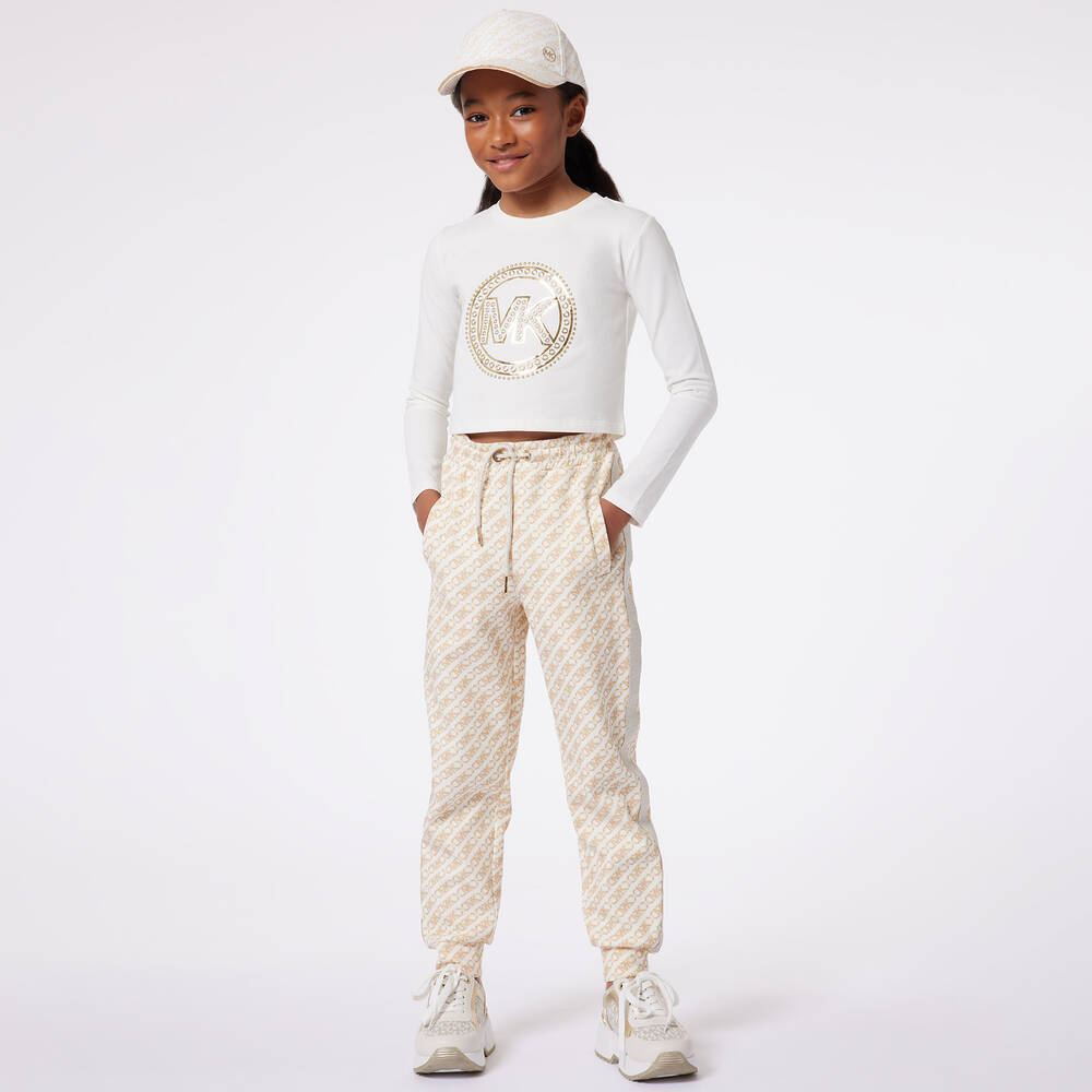 Michael Kors Kids-Girls Ivory MK Empire Print Joggers | Childrensalon Outlet