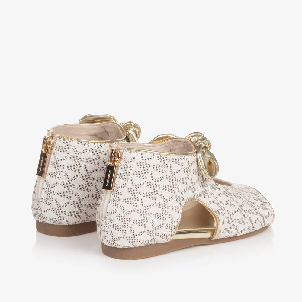 Michael Kors Kids Girls Ivory MK Monogram Sandals Childrensalon Outlet
