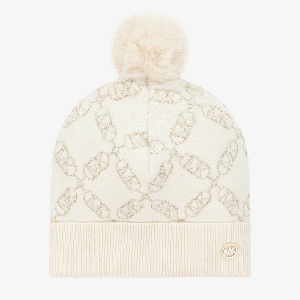 Michael Kors Kids-Girls Ivory PomPom Knit Hat | Childrensalon Outlet