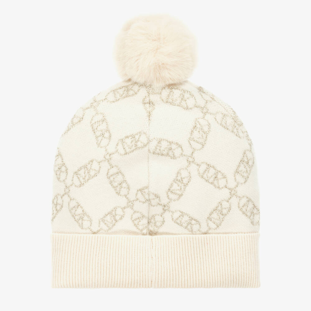 Michael Kors Kids-Girls Ivory PomPom Knit Hat | Childrensalon Outlet